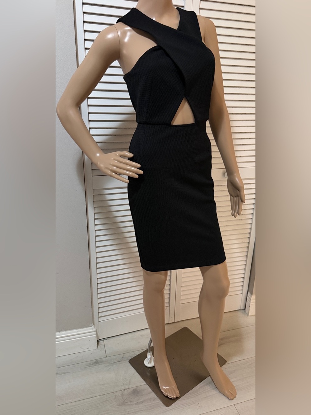 Torn by Ronny Kobo Black Textured Cutout Dress Sculptural Cocktail Dress”
